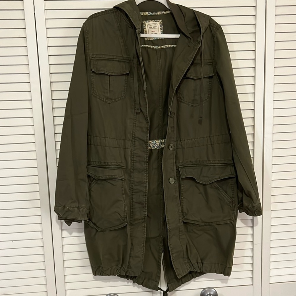 NEW Old Navy Cargo Green Hood Jacket with Drawstrings + Pockets